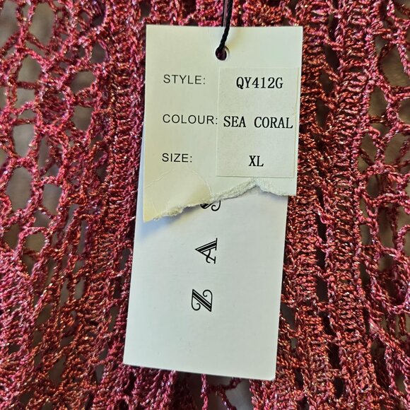 NWT Vintage Zashi Sea Coral Metallic Crochet Cardigan Y2K Cottage Fairy Gypsy Sw - Picture 5 of 10